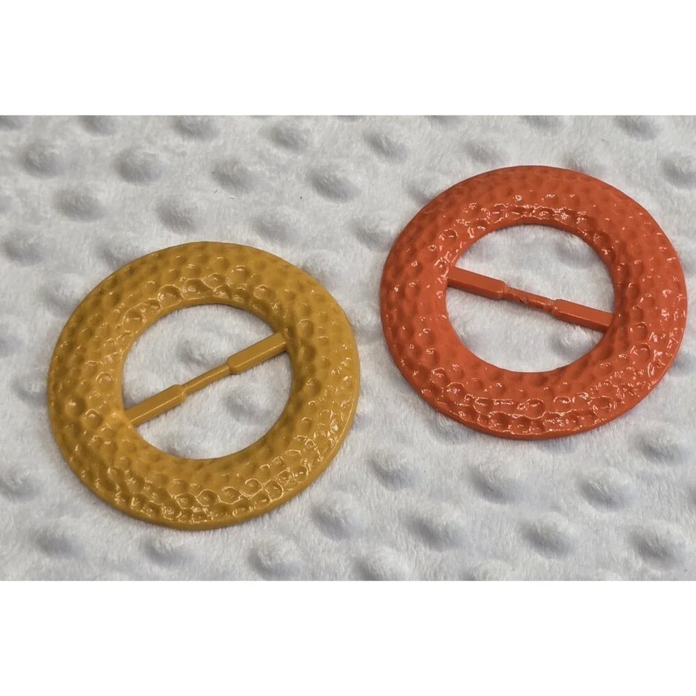 Vintage 1980s Plastic T-Shirt, And Scarf Slide Buckle Set Of 2 Orange Yellow MCM
